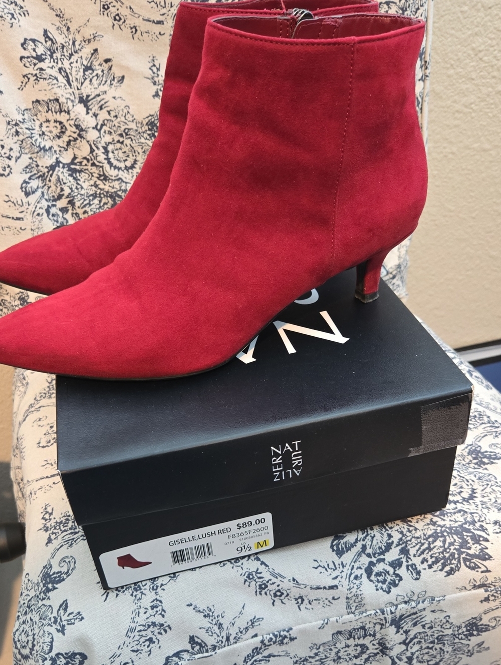 Naturalizer Red Suede Pointed-Toe Ankle Boots